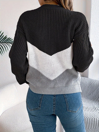 Eurie | Suéter de Punto para Mujer con Cuello Redondo y Diseño de Bloques de Color