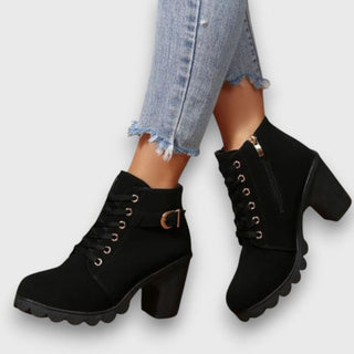 Portia | Botines de Mujer con Cordones y Hebilla Decorativa con Tacón Grueso