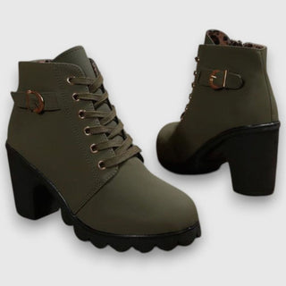Portia | Botines de Mujer con Cordones y Hebilla Decorativa con Tacón Grueso