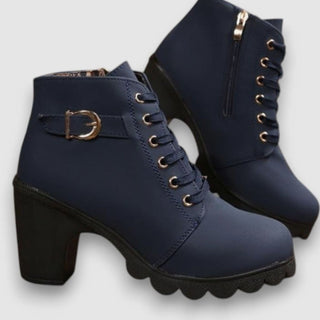 Portia | Botines de Mujer con Cordones y Hebilla Decorativa con Tacón Grueso
