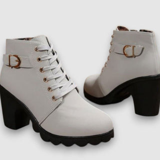 Portia | Botines de Mujer con Cordones y Hebilla Decorativa con Tacón Grueso
