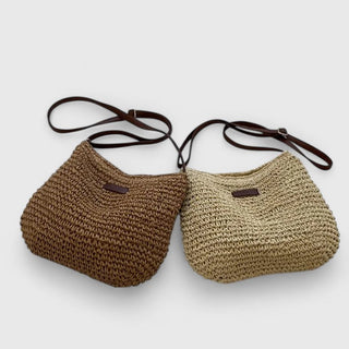 Marlowen | Bolso de Rafia Trenzada con Bandolera de Cuero para Mujer