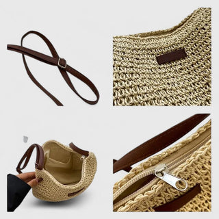 Marlowen | Bolso de Rafia Trenzada con Bandolera de Cuero para Mujer