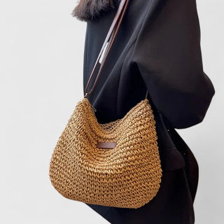 Marlowen | Bolso de Rafia Trenzada con Bandolera de Cuero para Mujer