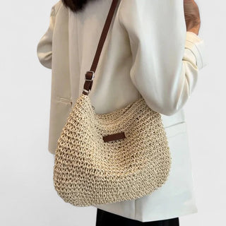 Marlowen | Bolso de Rafia Trenzada con Bandolera de Cuero para Mujer