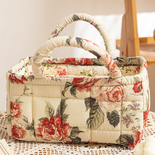 Avielle | Cesta de Almacenamiento Acolchada con Estampado de Rosas Vintage y Asas