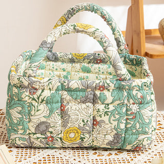 Lunelle | Cesta de Almacenamiento Acolchada con Estampado de Flores de Pradera y Asas