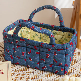 Cavelle | Cesta de Almacenamiento Acolchada con Estampado de Bayas Azules y Asas