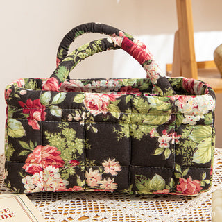 Addyson | Cesta de Almacenamiento Acolchada con Estampado de Rosas de Medianoche y Asas