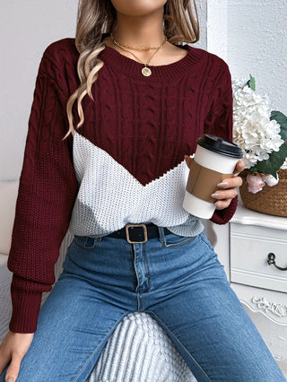 Eurie | Suéter de Punto para Mujer con Cuello Redondo y Diseño de Bloques de Color