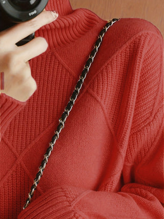 Margarita | Suéter de Punto de Diamantes Texturizado de Cuello Alto para Mujer