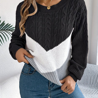 Eurie | Suéter de Punto para Mujer con Cuello Redondo y Diseño de Bloques de Color