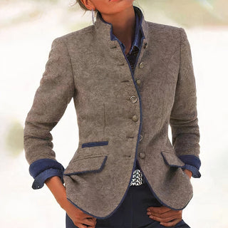 Solmayra | Chaqueta Ante Cuello Mao con Ribetes para Mujer