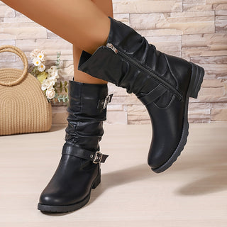 Lorvella | Botas de Caña Arrugada para Mujer con Tacón Grueso