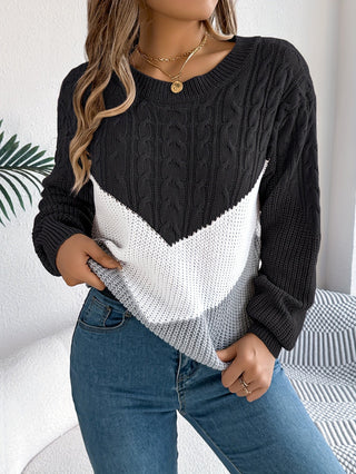 Eurie | Suéter de Punto para Mujer con Cuello Redondo y Diseño de Bloques de Color
