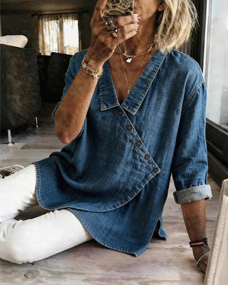 Fiona | Blusa de Mujer con Botones Diagonales y Cuello Camisero