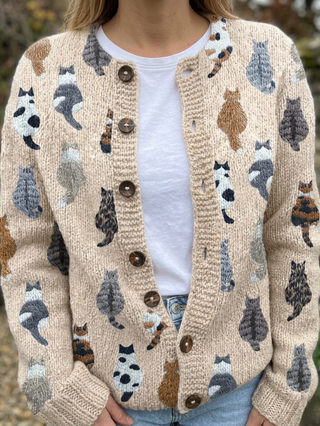 Belloria | Cárdigan de Punto con Estampado de Gatos para Mujer