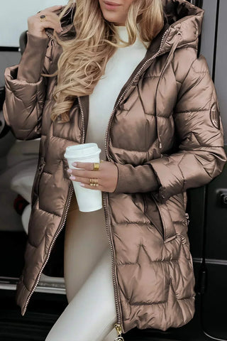 Elowyn | Chaqueta Acolchada Larga con Capucha para Mujer