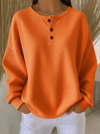 Verancia | Suéter Waffle Oversize con Botonera Henley para Mujer