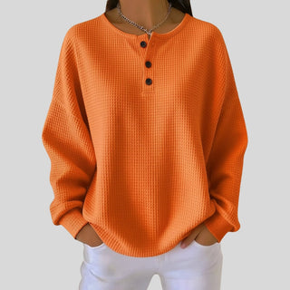 Verancia | Suéter Waffle Oversize con Botonera Henley para Mujer
