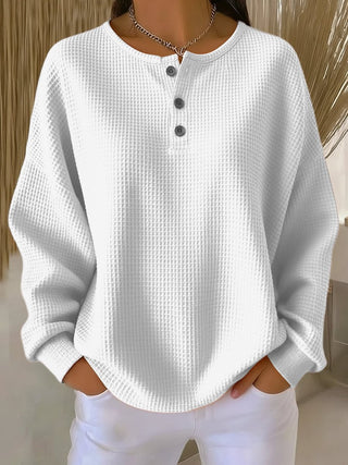 Verancia | Suéter Waffle Oversize con Botonera Henley para Mujer