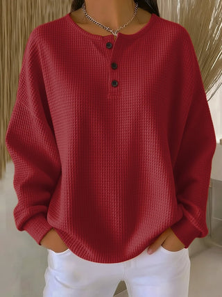 Verancia | Suéter Waffle Oversize con Botonera Henley para Mujer
