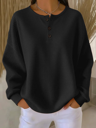Verancia | Suéter Waffle Oversize con Botonera Henley para Mujer