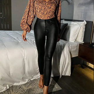 Clara | Women's Pantalón Skinny de Talle Alto Efecto Cuero