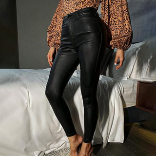 Clara | Women's Pantalón Skinny de Talle Alto Efecto Cuero