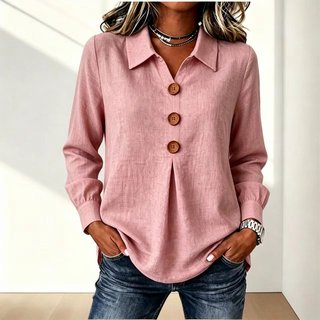 Elvane | Blusa clásica para mujer con cuello, botones frontales y mangas largas
