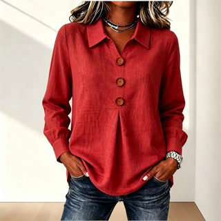 Elvane | Blusa clásica para mujer con cuello, botones frontales y mangas largas