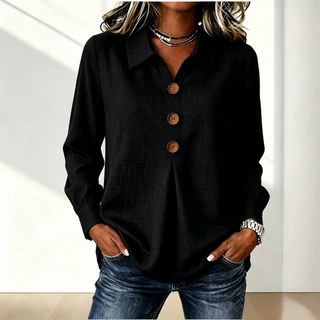 Elvane | Blusa clásica para mujer con cuello, botones frontales y mangas largas