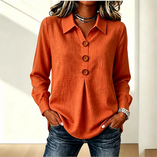 Elvane | Blusa clásica para mujer con cuello, botones frontales y mangas largas