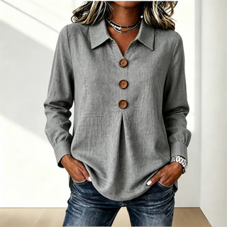 Elvane | Blusa clásica para mujer con cuello, botones frontales y mangas largas