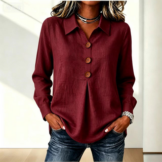 Elvane | Blusa clásica para mujer con cuello, botones frontales y mangas largas