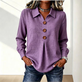 Elvane | Blusa clásica para mujer con cuello, botones frontales y mangas largas