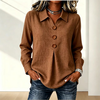 Elvane | Blusa clásica para mujer con cuello, botones frontales y mangas largas