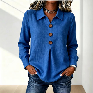Elvane | Blusa clásica para mujer con cuello, botones frontales y mangas largas