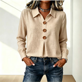 Elvane | Blusa clásica para mujer con cuello, botones frontales y mangas largas