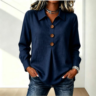 Elvane | Blusa clásica para mujer con cuello, botones frontales y mangas largas