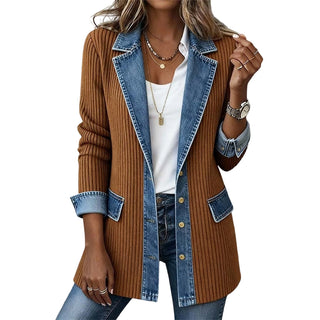 Adeline | Cárdigan Canalé con Cuello y Puños en Denim para Mujer