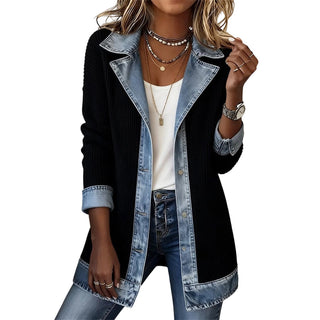 Adeline | Cárdigan Canalé con Cuello y Puños en Denim para Mujer