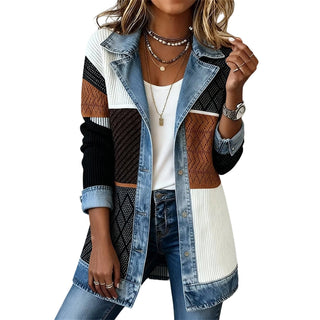 Adeline | Cárdigan Canalé con Cuello y Puños en Denim para Mujer