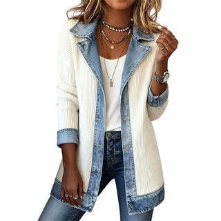 Adeline | Cárdigan Canalé con Cuello y Puños en Denim para Mujer