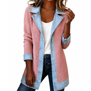 Adeline | Cárdigan Canalé con Cuello y Puños en Denim para Mujer