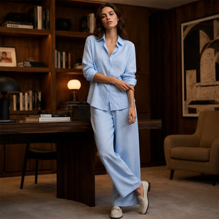 Valeria | Conjunto de Mujer con Camisa Abotonada y Pantalón Ancho