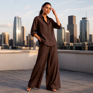 Valeria | Conjunto de Mujer con Camisa Abotonada y Pantalón Ancho