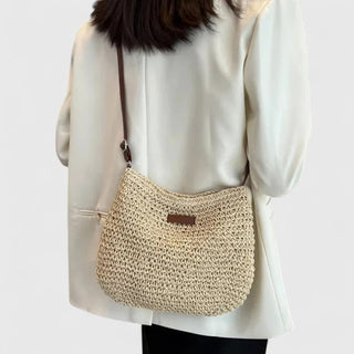 Marlowen | Bolso de Rafia Trenzada con Bandolera de Cuero para Mujer