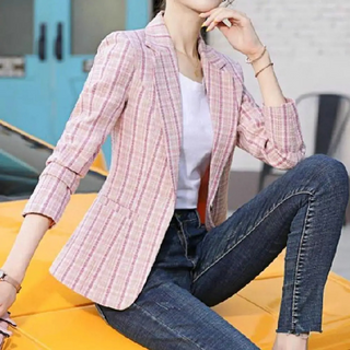 Solvenne | Blazer de Cuadros Ajustado con Solapa para Mujer