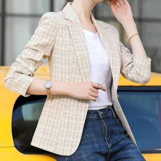 Solvenne | Blazer de Cuadros Ajustado con Solapa para Mujer